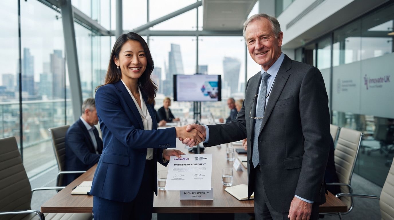 Founder shaking hands with an assessor after a meeting