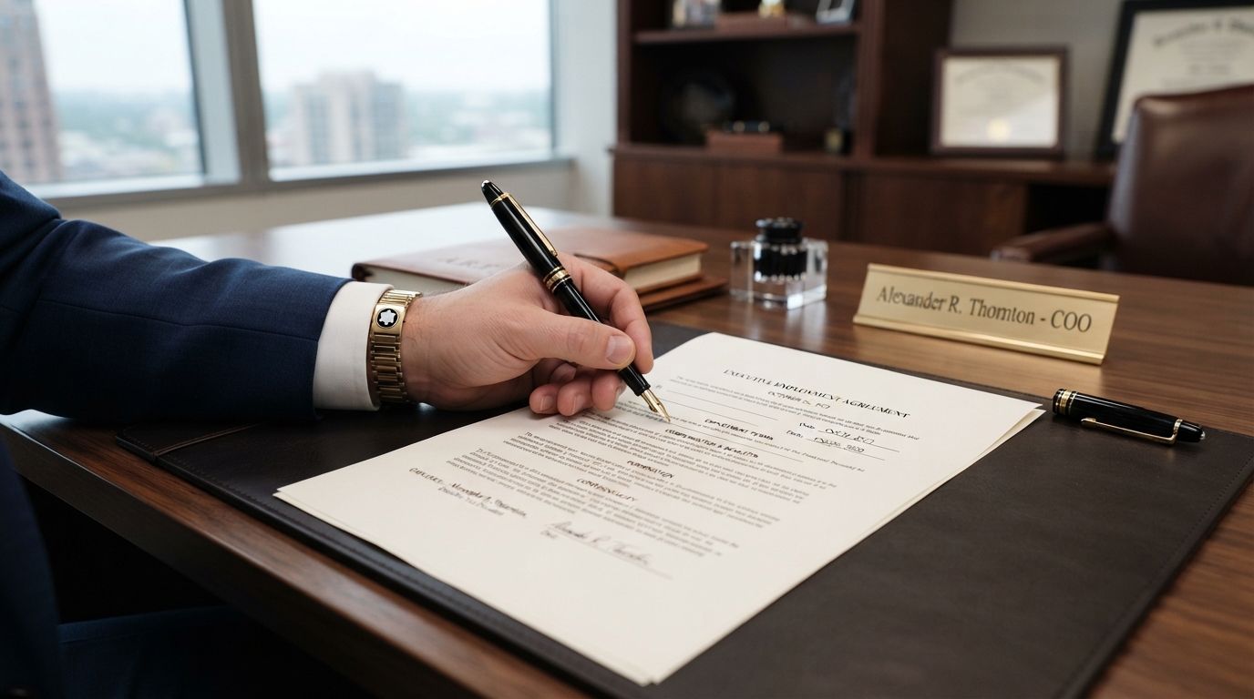 Executive signing an employment contract